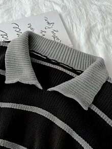 Elamini Áo len dài tay cổ sọc màu tương phản dành cho nữ, mùa thu/đông - Nhiều màu - Xem 4