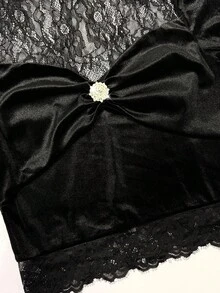 Franclia Women's Simple And Elegant Solid Color Velvet Lace Paneled High - Neck Diamond - Embellished Long - Sleeve Top And Velvet Solid Color Midi Skirt Set, Women's Elegant Black Two - Piece Outfit Autumn Fall Clothes For Women Autumn Clothes Autumn Outfits For Women Elegant Women's Set Elegant Set For Women Elegant Set Formal Set For Women Formal Set Luxury Women's Two-Piece Set Luxury Blouses Luxury Skirt Chic Women's Set Shiny Set Glitter Set