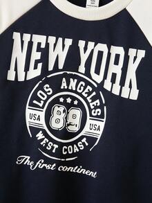 JNSQ Tween Boy Casual Pullover Sweatshirt, Loose Fit Colorblock Graphic Print Long Sleeve Crew Neck Top, Suitable For Autumn, Winter Daily Wear, Outdoor Activities, Vacation, Streetwear, Party And Leisure