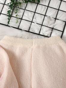 SHEIN Tween Girls Casual Jacquard Loose Pullover Sweater And Flare Pants Set, Suitable For Home And Outdoor, Autumn/Winter Fall - Apricot - View 5