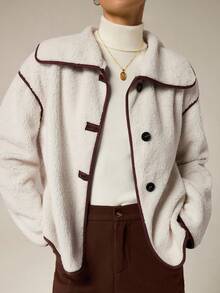 Hanevo Women's Fashion Casual Contrast Trim Drop Shoulder Regular Jacket - Multicolor - View 7