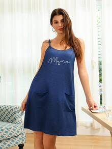 SHEIN فستان نوم كاجوال أمريكي بجيبين مضفر للنساء، فستان نوم موموو، ملابس نوم للنساء، فستان نوم للنساء، فستان نوم للأمهات، فستان نوم للنساء - متعدد الألوان - مشاهدة 3