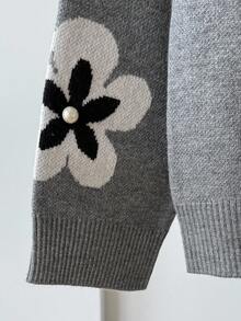 SHEIN 女童提花针织长袖毛衣，时尚简约，秋冬 - 淺灰色 - 查看 3