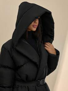 CLARA VERO Belt DETAILED FUR ADDED LONG WINTERCOAT - Black - View 8