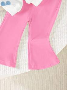 SHEIN 1 Set Baby Girls Casual Floral Print Crew Neck Sweatshirt Hoodie And Flare Pants Outfit, Pink, Autumn/Winter Fall - Multicolor - View 5