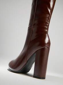 SHUZIA Giày bốt cao đến đầu gối đế vuông thoải mái cho nữ có khóa kéo bên hông - Màu nâu Sô-cô-la - Xem 6