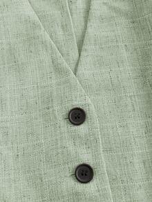 Ellevyn Women's Minimalist Front Button Vest And Shorts Set, Office/Commute Style, Summer - Green - View 9