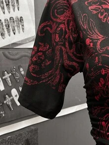 StreetHx Áo thun nữ cổ lệch, xếp ly, màu tương phản, ôm vai, thời trang nữ - màu đen - Xem 6