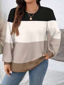 EMERY ROSE Fall/Winter Casual Loose Fit Crew Neck Sweatshirt With Colorblock Striped Print, Suitable For Halloween, Christmas, Thanksgiving - Multicolor - View 1