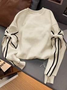 GlowEve Women's Casual Crew Neck Long Sleeve Sweatshirt With Bow Decor, Autumn/Winter