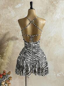 Soleia 女士斑马纹简约日常交叉肩带迷你连衣裙 - 彩色 - 查看 2