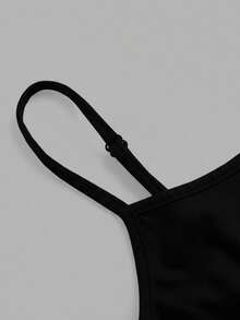 SHEIN PETITE Casual Solid Color Truncated Suspender High Elastic Knitted Slim Fit Women's Top, Suitable For Autumn And Winter As An Inner Wear, Black Top,Black Tops