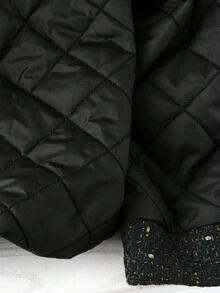 GlowEve CURVE 大码女式极简领拼接长袖薄款冬季外套，适合日常外出和通勤。 - 黑色 - 查看 3