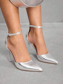 CUCCOO SZL Giày cao gót mũi nhọn gợi cảm dành cho nữ, thích hợp cho kỳ nghỉ hè, đi chơi đêm, tiệc tùng, đi hộp đêm - Bạc - Xem 3