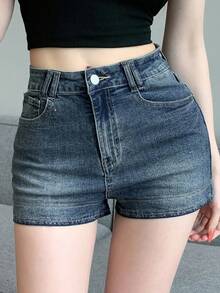 DAZY Women's Slim Fit Denim Shorts - Medium Wash - View 2