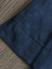 EMERY ROSE 加大码刺绣设计白衬衫，七分袖休闲通勤优雅女式上衣，适合春夏秋季 - 藏蓝色 - 查看 6