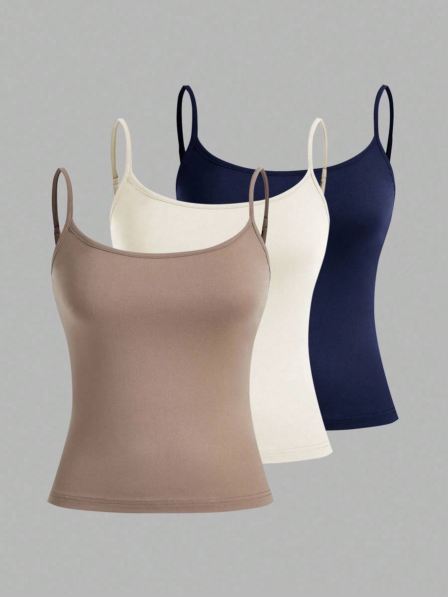 SHEIN EZwear 3pcs/Set Women's Sexy Cropped Camisole Tops, Suitable For Summer - Multicolor - View 1