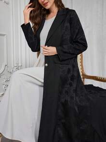 Al Najma 女士优雅简约提花长袍，端庄的阿巴亚 - 黑色 - 查看 1