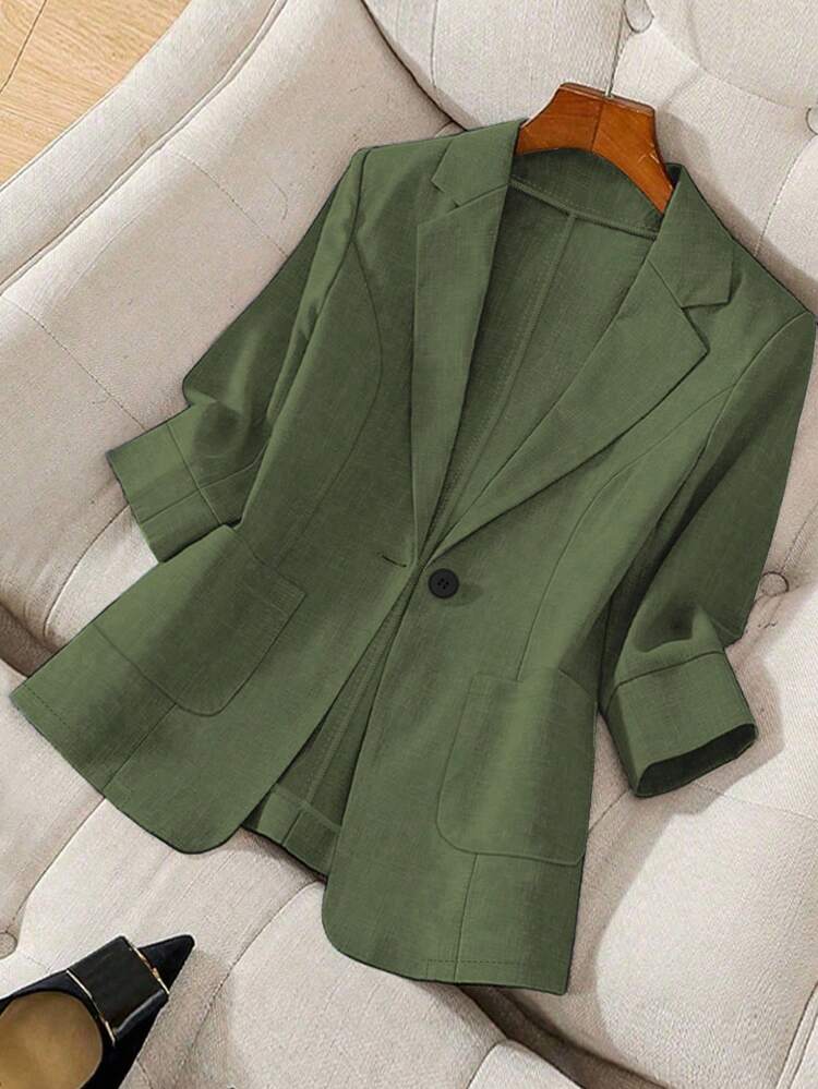 SHEIN Clasi Plus Size Casual Commuter Solid Color Jacket Winter Fall Autumn - Green - View 1
