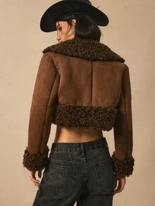 Easelle Faux Fur Coat Fur Gray Autumn Winter Coat Outerwear Fur Coat Teddy Fur Coat Brown Retro Nomadic Casual Autumn Winter 2025 Brown Suede - Mocha Brown - View 2
