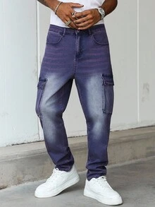 Manfinity Homme 男士直筒宽松休闲工装牛仔裤 - 紫色 - 查看 8