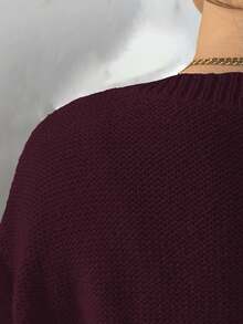 Elenzga Sweater Pullover Kasual Lengan Panjang Leher Bulat Bahu Longgar Motif Kabel Ukuran Besar untuk Wanita, Musim Gugur/Dingin - Burgundy - View 6