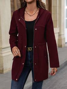 EMERY ROSE Women's Solid Color Minimalist Casual Long Sleeve Regular Jacket - Rose Red - View 3