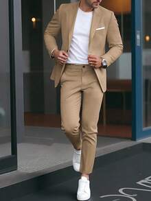 Calvornis Men's Business Casual Suit Jacket And Pants Set