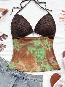 Soleia 女式露背细肩带镂空短款上衣 - 彩色 - 查看 4