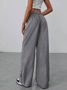 Aloruh Women's Winter & Fall Office Commuter Double Waistband Design Straight Loose Wide-Leg Super Long Maxi Low-Rise Suit Pants, Winter, Business Casual, Elegant,Wide Leg, - Dark Grey - View 2