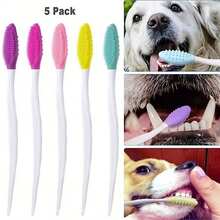 5pcs Dog Toothbrush Kit: Double-Sided Soft Silicone For Gentle Cleaning & Long Curved Handle For Easy Reach!
