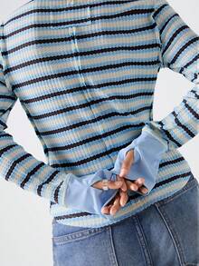 LYSMO 2025新款简约秋季女装休闲条纹圆领长袖T恤，秋季/万圣节服装/圣诞节女装/《圣诞夜惊魂》 - 彩色 - 查看 2