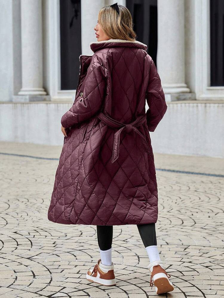 EURMUSE Women's Casual Simple Button Pocket Long Sleeve Winter Coats - Burgundy - View 2