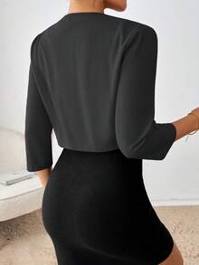 SHEIN Essnce Áo khoác blazer ngắn xếp nếp thanh lịch thời trang thu đông cho nữ - Màu xám đen - Xem 2