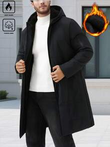 Manfinity Homme Men's Solid Color Minimalist Casual Hooded Long Sleeve Thermal Lined Winter Coat , Fall - Black - View 4