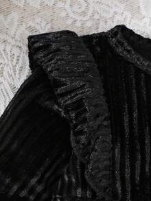 SHEIN 女婴针织罗纹抓绒连体衣 + 时尚帽子，秋冬季 - 黑色 - 查看 4