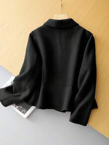 Franclia New Solid Color Lapel Short Waist Cinched Women Coat - Black - View 2