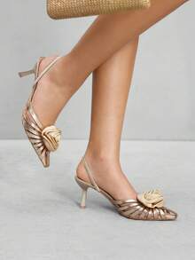 CUCCOO SZL Damskie czółenka na wysokim obcasie, szpilki z PVC z kryształkami i szpiczastym noskiem, przezroczyste srebrne pantofle z odkrytym tyłem, seksowne srebrne czółenka na wysokim obcasie - Złoto - Zobacz 5