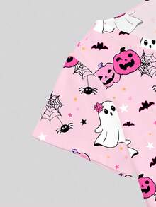 PopScrub Plus Size Halloween Print Short Sleeve Uniform Top - Pink - View 4