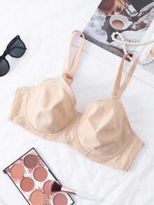 DesireSculpt Simple Thin Wire-Free Lift & Support Plus Size Bra Comfortable Bra Push Up Bra Full Coverage Bra - Apricot - View 8