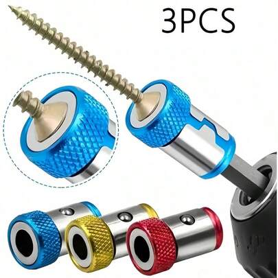 1/3/6 件套通用防滑合金磁性螺丝刀头座，带蓝色、黄色和红色磁环，工具配件