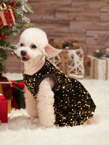 PETSIN 圣诞节黑色和金色闪光公主裙、宠物狗和猫派对服装 - 黑色 - 查看 1
