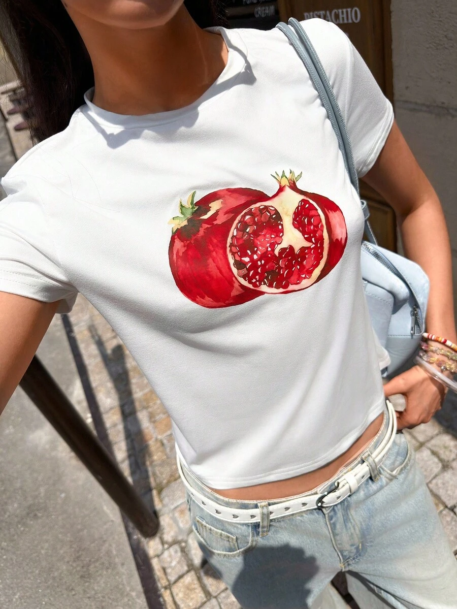 INAWLY Flirty Pomegranate Baby T 恤、Y2K 2000 年代短款 T 恤、Soft Girl Era 衬衫、Clean Girl Pinterest 美学女式 T 恤