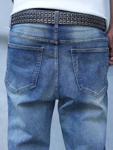 Manfinity Roughcore Quần Jeans Nam Ống Thẳng Rách Thời Trang Đường Phố Thường Ngày Quần Jeans Nam Xếp Chồng - Rửa trung bình - Xem 8