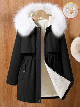 Tween flickor lös passform, mellanlång vinterjacka med åtsittande midja