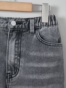 SHEIN Tween Boys' Casual Versatile All-Match Vintage Distressed Washed Comfortable Denim Set, Suitable For Daily Wear, New Arrival 2024 Fall Winter - Grey - View 7