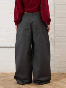 COUREZ Pantalones súper holgados de tiro bajo con detalles de pespunte en contraste / Pantalones góticos y sexys para salir para mujeres en primavera, estilo Y2K - Gris - Ver 3