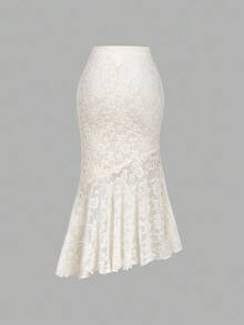 SHEIN MOD Women's Asymmetric Textured Apricot Mermaid Skirt,Halloween,Christmas,Fall / Winter Clothes For Women,Going Out Skirt,Chic,Country,Creamy Dress ,, Elegant Lace Skirt, Mermaid Lace Skirt