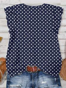 EMERY ROSE Casual Minimalist Polka Dot Full Print Pattern Women's Shirt, Suitable For Summer, Retro Pop Style - Dusty Blue - View 2