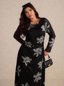 Elaquor Plus Size Women's Hooded Tie Dye Print Maxi Dress, Fashionable Casual Elegant Loose Dress, Spring/Summer New, Soft Mesh Fabric, High Elasticity, Plus Size Curve Elegant Dress Plus Size Elegant Dress, Elegant Dresses For Women, Elegant Dresses For Party